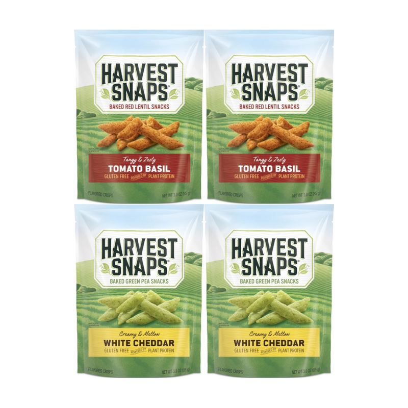 Variety Pack Snaps Veggie Chips, 2 Tomato Basil & 2 White Cheddar, 4 Pack, Healthy Snack, Gluten-Free, High in Fiber, Non-GMO