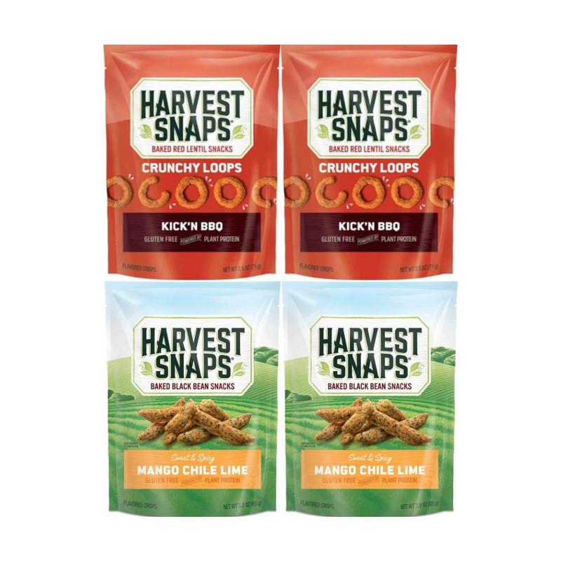 Variety Pack Snaps Veggie Chips, 4 Bags Total, Includes 2 Kick'n BBQ and 2 Mango Chile Lime Flavors, Gluten-Free, Plant-Based Snack, Healthy Crunchy Chips, Perfect for On-the-Go Snacking