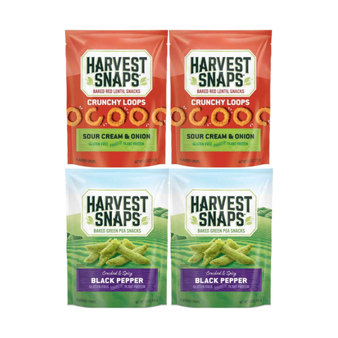 Variety Pack Snaps Veggie Chips, 4-Pack, Includes 2 Sour Cream & Onion and 2 Black Pepper Flavored Snaps, Gluten-Free, High Protein, Plant-Based, Healthy Snack Assortment for All Ages