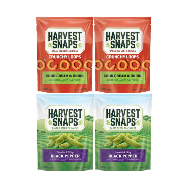 Variety Pack Snaps Veggie Chips, 4-Pack, Includes 2 Sour Cream & Onion and 2 Black Pepper Flavored Snaps, Gluten-Free, High Protein, Plant-Based, Healthy Snack Assortment for All Ages