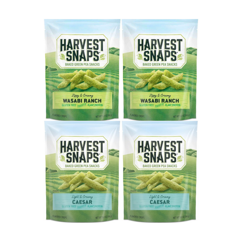 Variety Pack Snaps Veggie Chips, Includes 2 Wasabi Ranch and 2 Caesar, Gluten-Free, Plant-Based Protein Snacks, Perfect for On-the-Go, 4 Pack