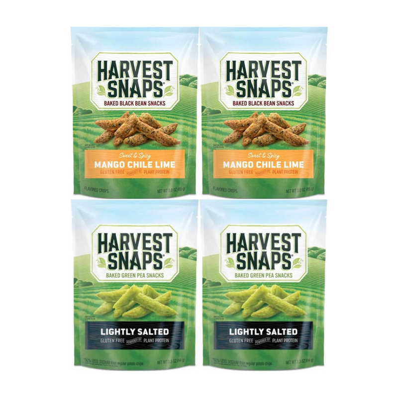 Variety Pack Snaps Veggie Chips, 2 Mango Chile Lime and 2 Lightly Salted, Healthy Plant-Based Snacks, Gluten-Free, Crunchy Snack Assortment, 4-Pack (High Protein & Fiber)