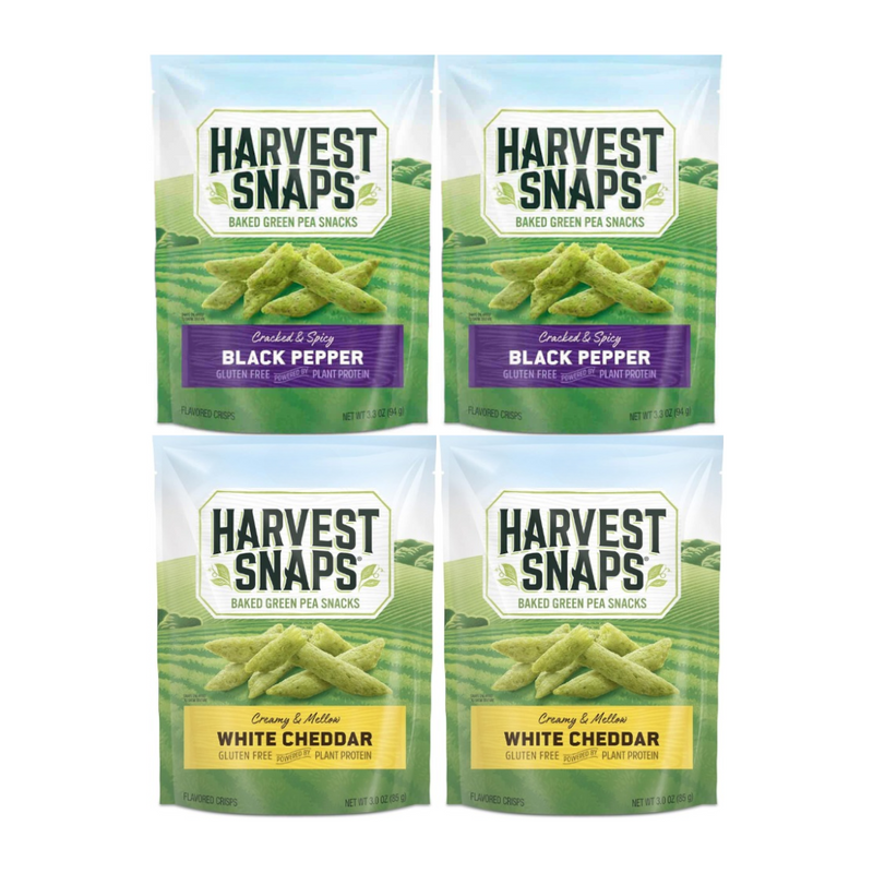 Variety Pack Snaps Veggie Chips - Includes 2 Black Pepper and 2 White Cheddar Flavors, Gluten-Free, Crunchy Snacks for Healthy Snacking, 4 Pack - Perfect for Lunches, On-the-Go & Parties