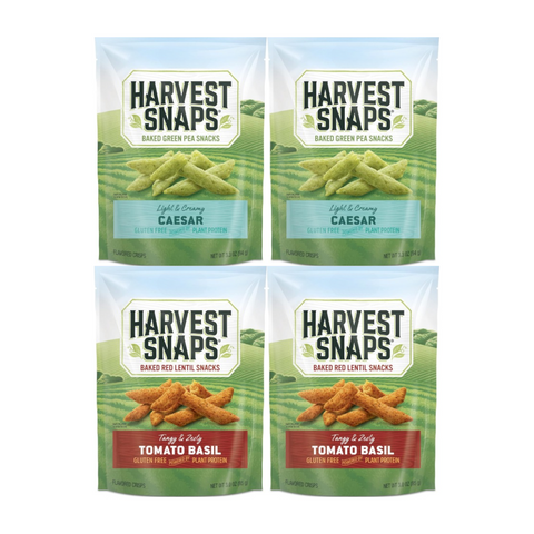 Variety Pack Harvest Snaps Veggie Chips, 4 Pack Assortment with 2 Caesar and 2 Tomato Basil, Crunchy and Delicious Snack, Healthy and Gluten-Free, Perfect for On-the-Go or Sharing