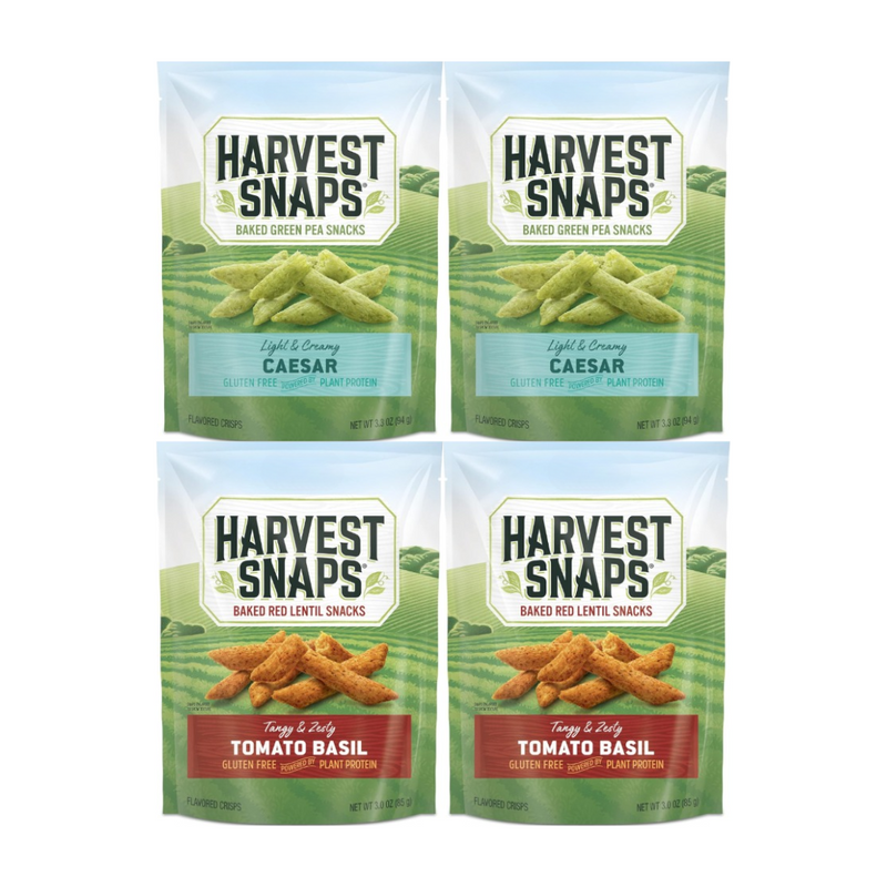 Variety Pack Harvest Snaps Veggie Chips, 4 Pack Assortment with 2 Caesar and 2 Tomato Basil, Crunchy and Delicious Snack, Healthy and Gluten-Free, Perfect for On-the-Go or Sharing