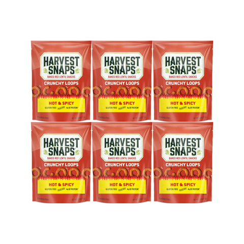 Snaps Veggie Chips Crunchy Loops Hot and Spicy, Plant-Based Snack, Gluten-Free, High-Protein, 6-Pack for Healthy Snacking