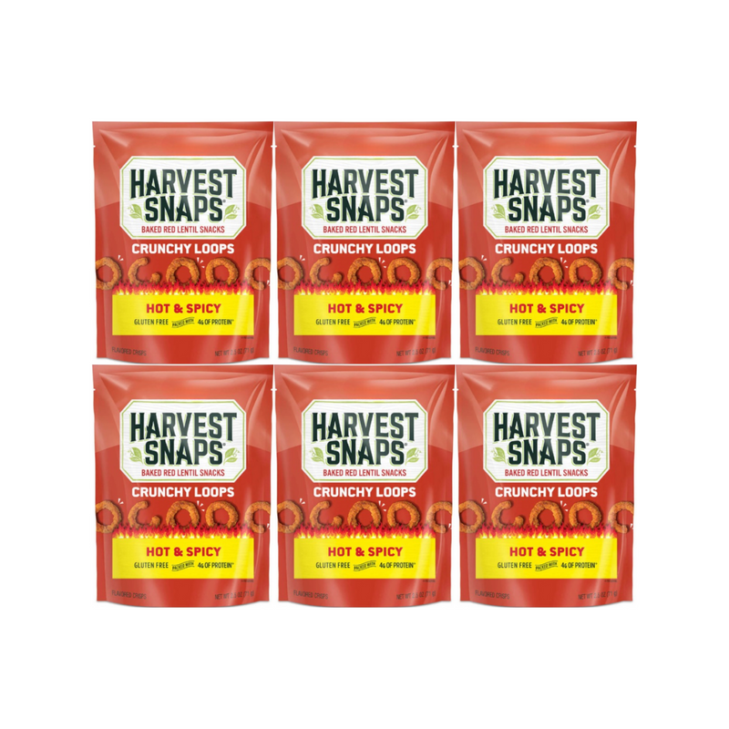 Snaps Veggie Chips Crunchy Loops Hot and Spicy, Plant-Based Snack, Gluten-Free, High-Protein, 6-Pack for Healthy Snacking