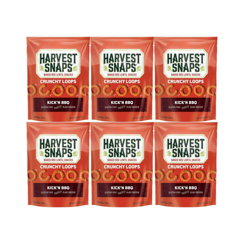 Snaps Veggie Chips Crunchy Loops Kick'n BBQ Flavor, Gluten-Free, Protein-Packed, Healthy Snack Option, Family Pack, 6 Pack, Plant-Based and Nutritious, Perfect for On-the-Go Snacking