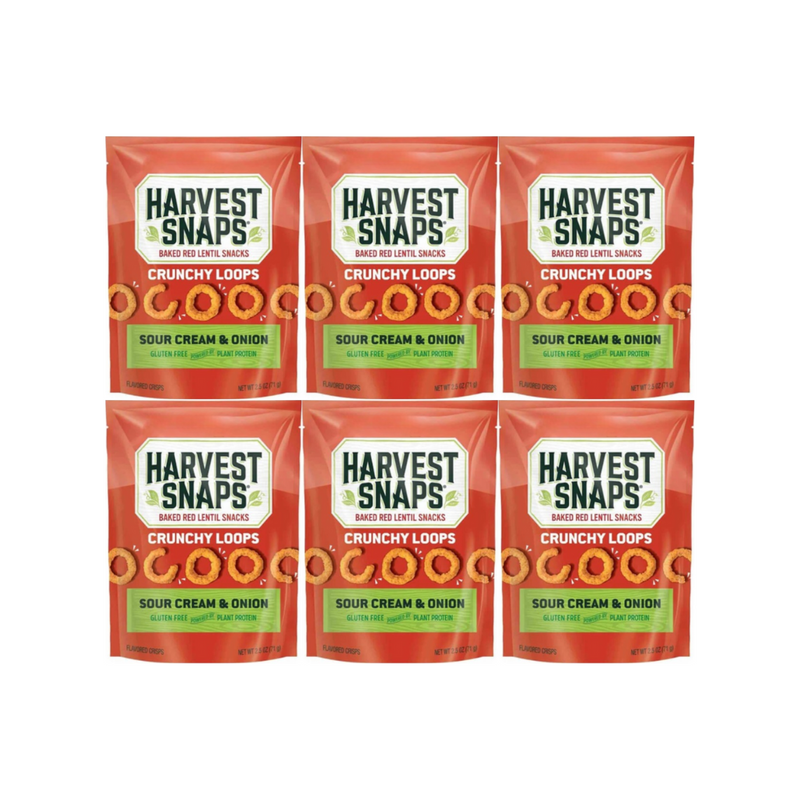 Snaps Veggie Chips Crunchy Loops, Sour Cream & Onion, Gluten-Free Snacks, Plant-Based Protein, 6-Pack, Healthy and Delicious Snack for On-the-Go or Lunchbox Treats