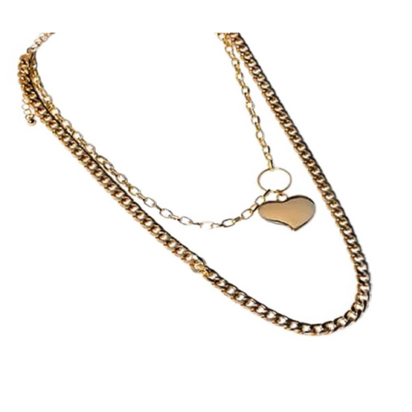 Charming Charlie 2 Layered Curb Chain Heart Pendant Gold Necklace For Women; Elegant Stacked And Smart Style-wise Necklaces.