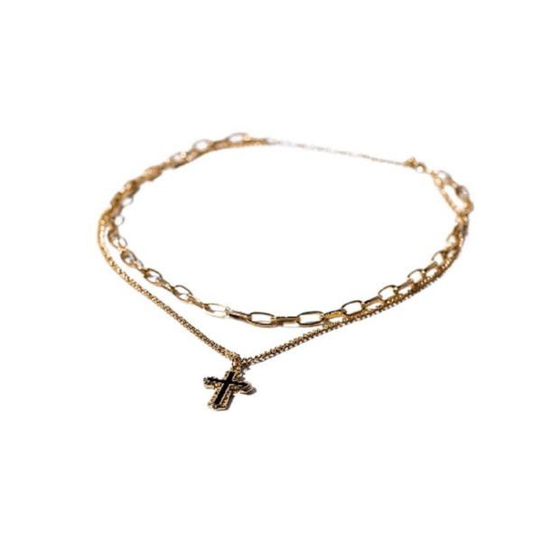 Charming Charlie 2-Layered Cross Pendant Gold Plated Necklace: Elegant and Meaningful Necklace for Women - A Testament to Faithful Fashion and Versatile Style.