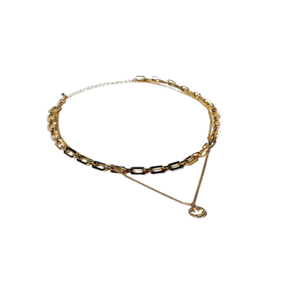 Charming Charlie 2-Layered Gold-Plated Choker Necklace - Chain Link Choker and Curb Chain with Smiley Face Pendant - Women's Simply Radiant Layered Necklace for Effortless Elegance.