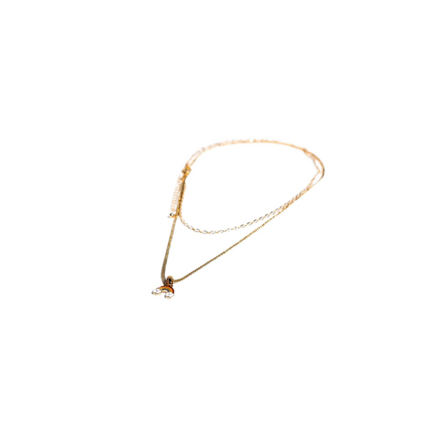 Charming Charlie 2-Layered Gold-Plated Necklace - Chain Link and Curb Chain with Rainbow Pendant - Women's Simply Radiant Layered Necklace for Everyday Elegance.