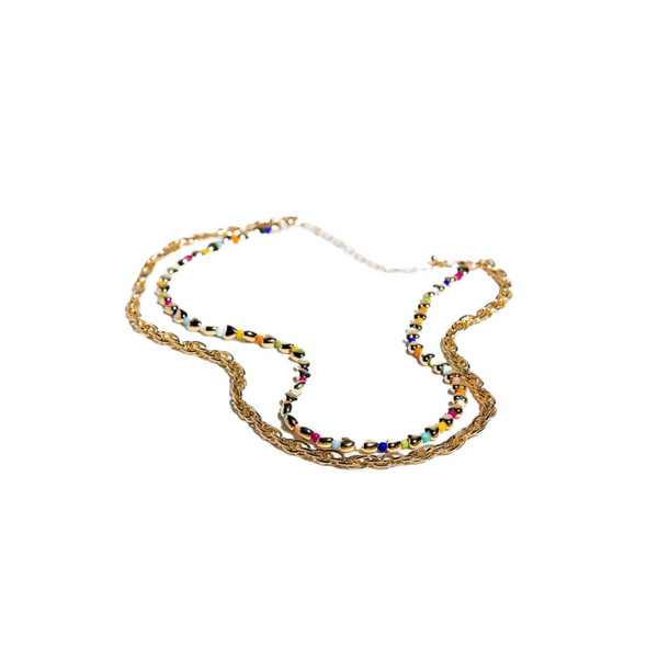 Charming Charlie 2-Layered Multicolored Beaded and Gold-Plated Twisted Cable Chain Necklace - Women's Exquisite Layered Jewelry for Effortless Elegance.