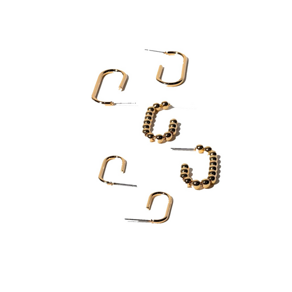 Charming Charlie 3 Pairs of Gold-Plated Assorted C-Hoop Earrings - Unleash Your Inner Elegance with Endless Options.