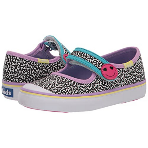 Keds girls Harper Mary Jane Flat, Black/Neon, 8 Little Kid US