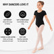 Moret Kids Girls' Ballet and Dance Short Sleeve Leotard - Classic Cotton Stretch Studio Practice Outfit for Gymnastics Recitals and Performance, Black, Medium