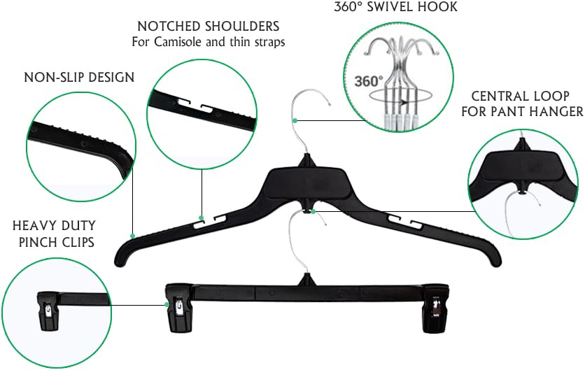 Big TOP DEALS USA Shirt Hangers, Recycled Plastic, Black, 17 Inch, - Personal Care