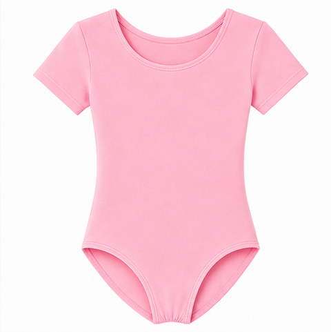Moret Kids Girls' Ballet and Dance Short Sleeve Leotard - Classic Cotton Stretch Studio Practice Outfit for Gymnastics Recitals and Performance, Pink, Medium