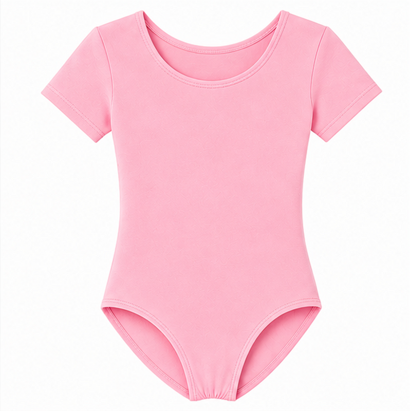 Moret Kids Girls' Ballet and Dance Short Sleeve Leotard - Classic Cotton Stretch Studio Practice Outfit for Gymnastics Recitals and Performance, Pink, Medium