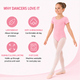 Moret Kids Girls' Ballet and Dance 2-Pack Short Sleeve Leotard - Combination Pack (Pink & Black) - Classic Cotton Stretch Studio Practice Outfit for Gymnastics Recitals and Performance, Pink, Large