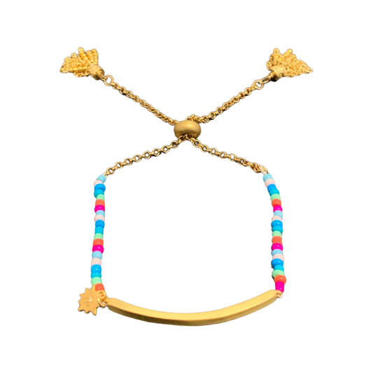 Rebecca Minkoff Beaded Pull Tie Bracelet With Gold Bar