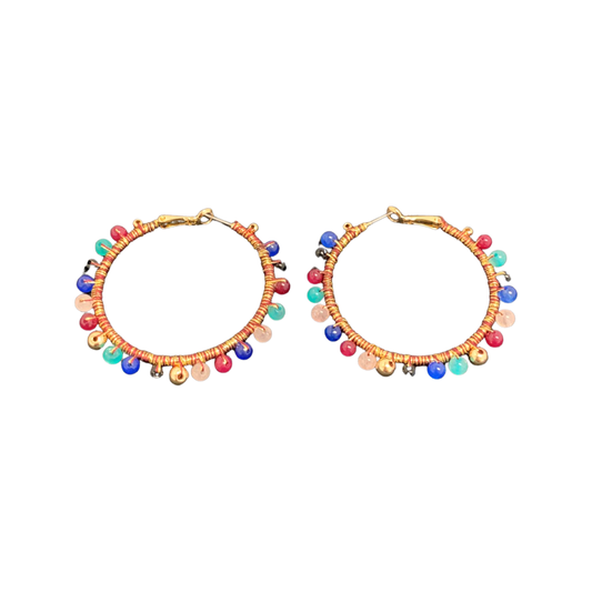Rebecca Minkoff Gold Wrap Earrings Hoop With Multi Color Beads