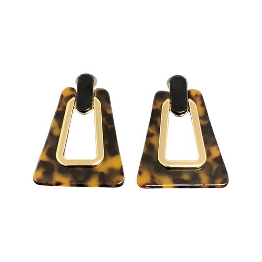 Rebecca Minkoff Tortoise And Black Enamel Long Rectangle Shape Earrings With Gold Accents
